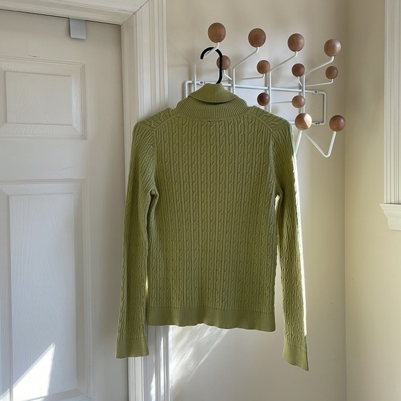 TALBOT'S - Y2K Cable Knit Turtle Neck 100% Pima Cotton - Green / Yellow - Small - Picture 7 of 8
